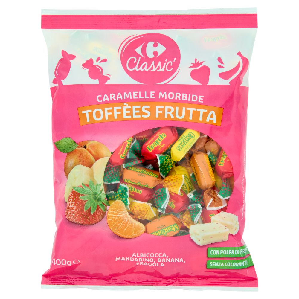 Carrefour Classic Caramelle Morbide Toff&egrave;es Frutta Albicocca, Mandarino, Banana, Fragola 400 g