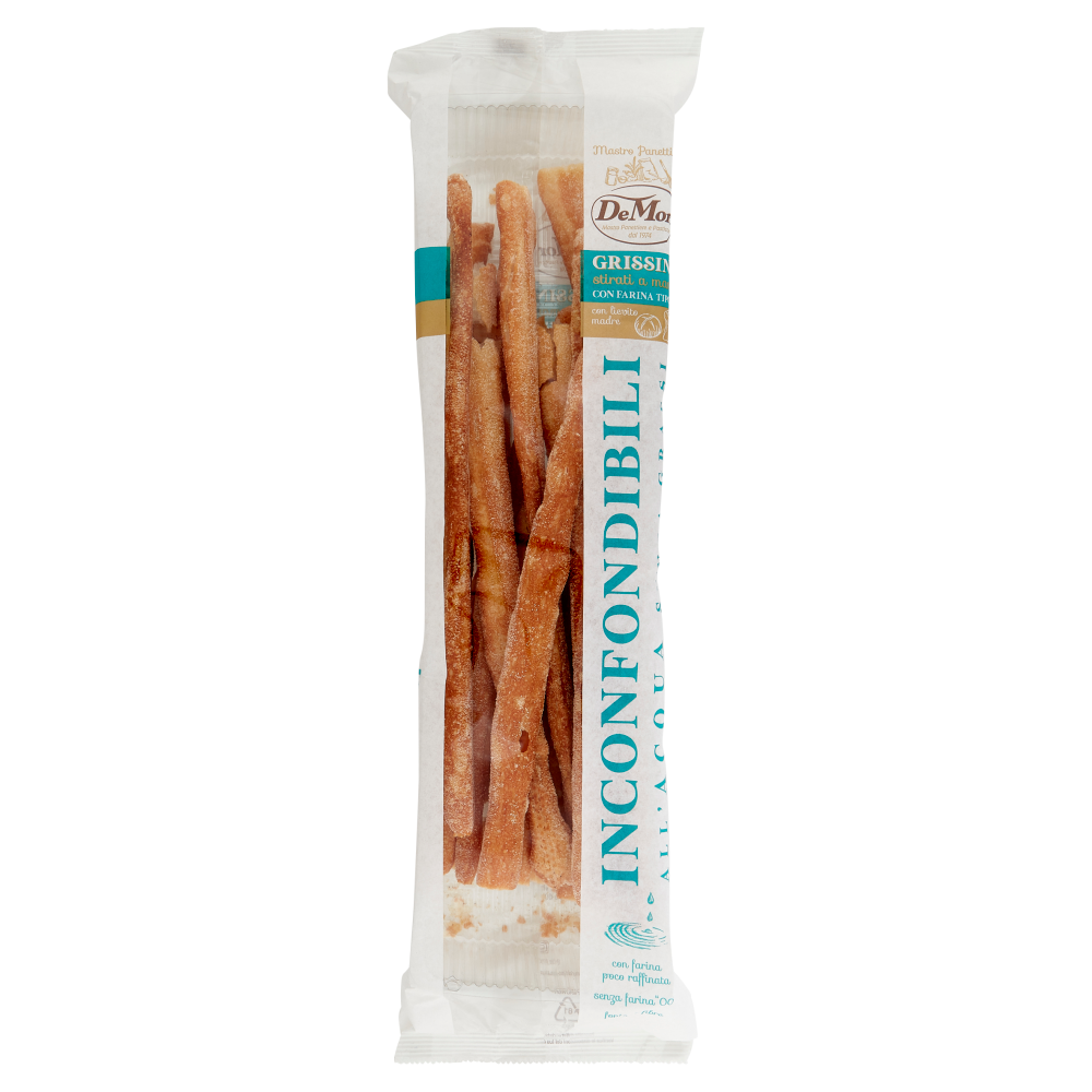 De Mori Inconfondibili all'Acqua Senza Grassi Grissini stirati a mano con Farina Tipo 1 180 g