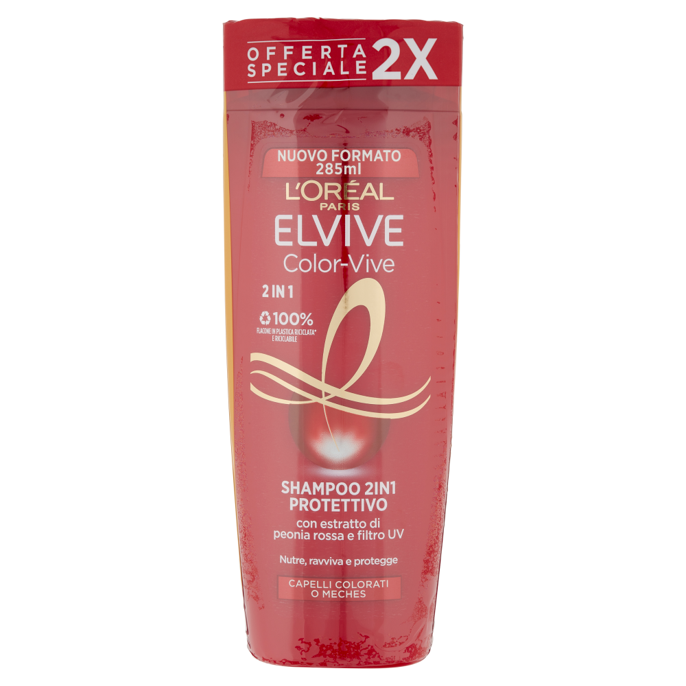 L'Or&eacute;al Paris Shampoo 2in1 Elvive Color Vive, Per Capelli Colorati o con M&egrave;ches, Confezione da 2