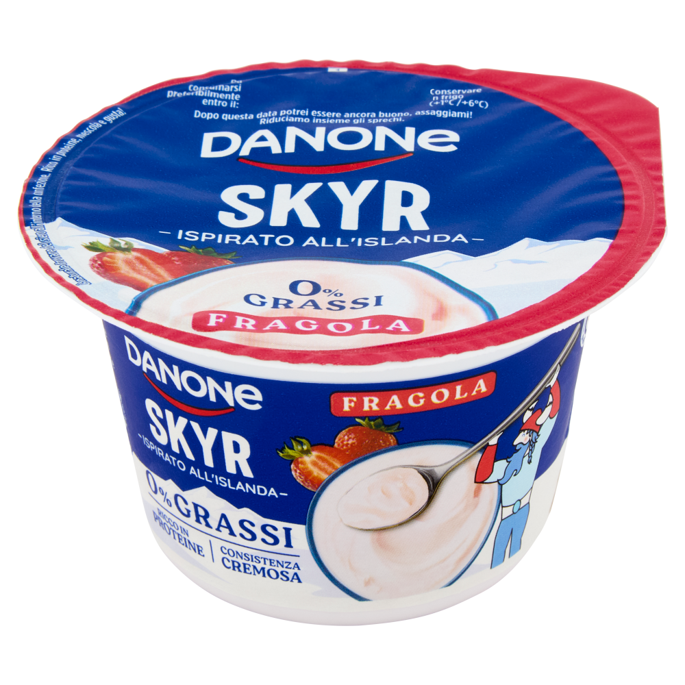 DANONE Skyr, Yogurt ispirato all'Islanda, 0% grassi, Cremoso, Ricco in Proteine, Fragola,150g