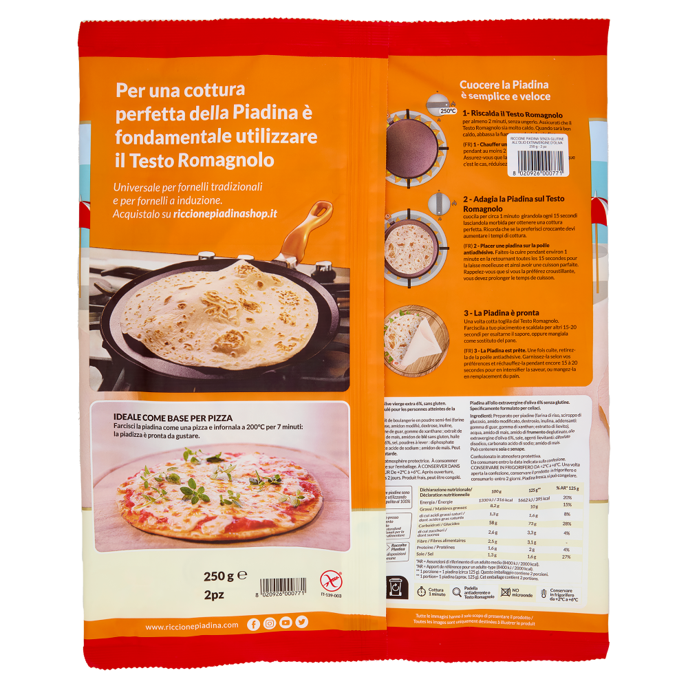 Riccionepiadina Piadina Senza Glutine Ricetta Classica 2 pz 250 g