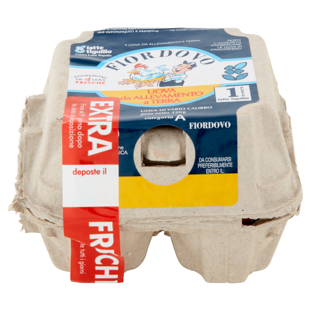 latte tigullio Fiordovo Uova da Allevamento a Terra Confezione da 4 Uova Fresche 220 g