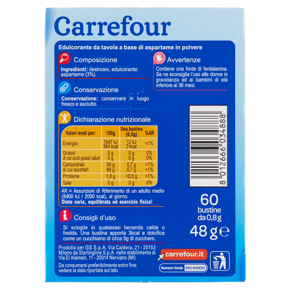 Carrefour Dolcificante in bustine 60 x 0,8 g