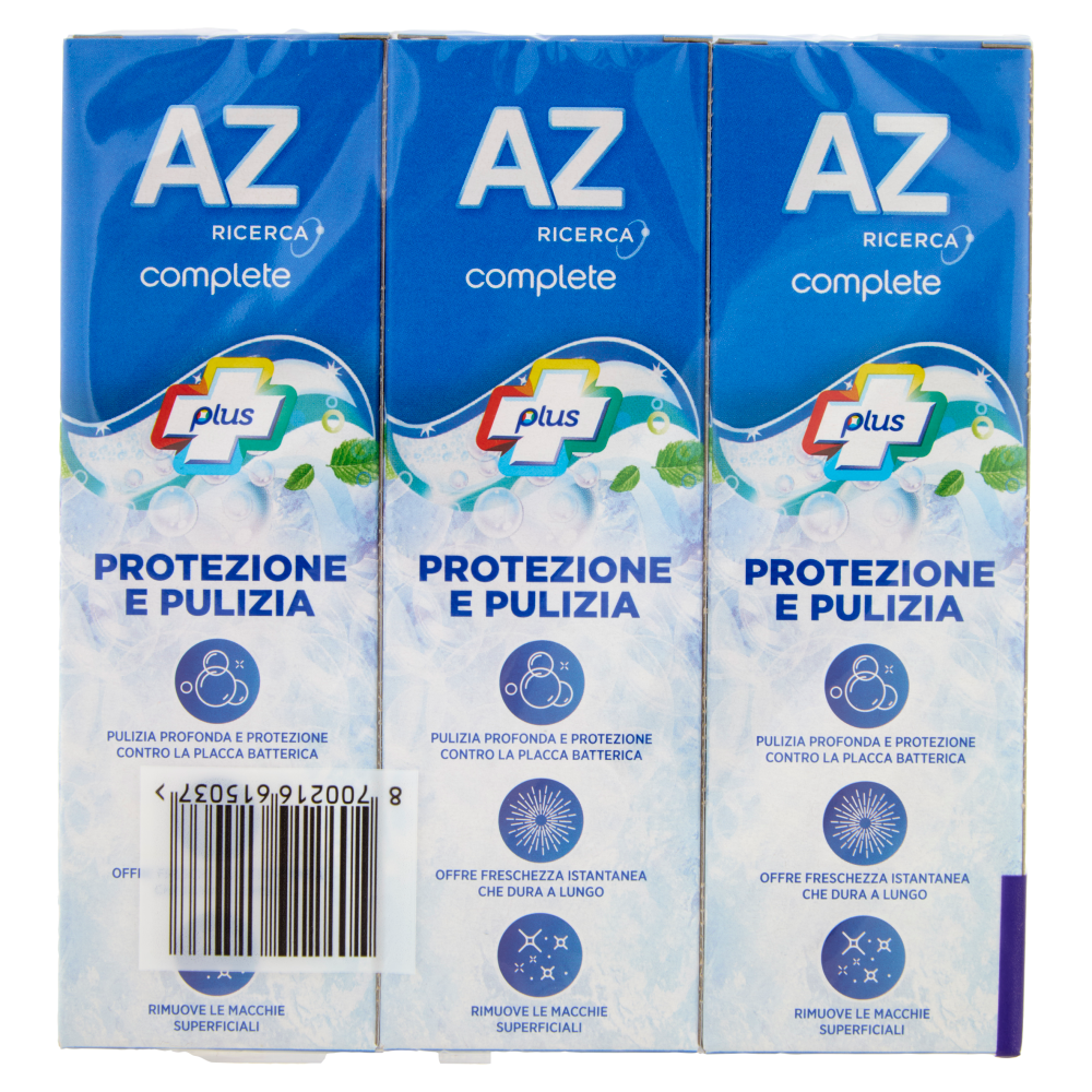AZ Ricerca Dentifricio Complete Plus Protezione e Pulizia Menta Fresca 3 x 65 ml