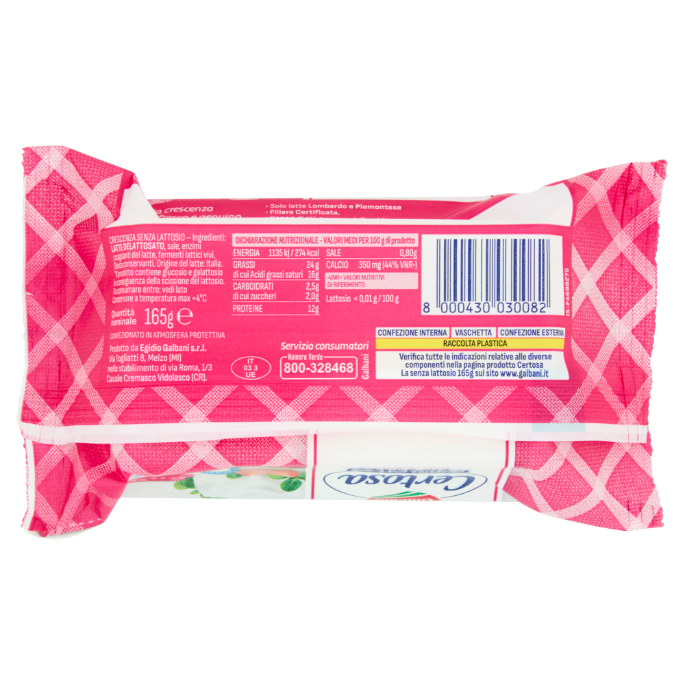 Galbani Certosa la Senza Lattosio Crescenza italiana 165 g
