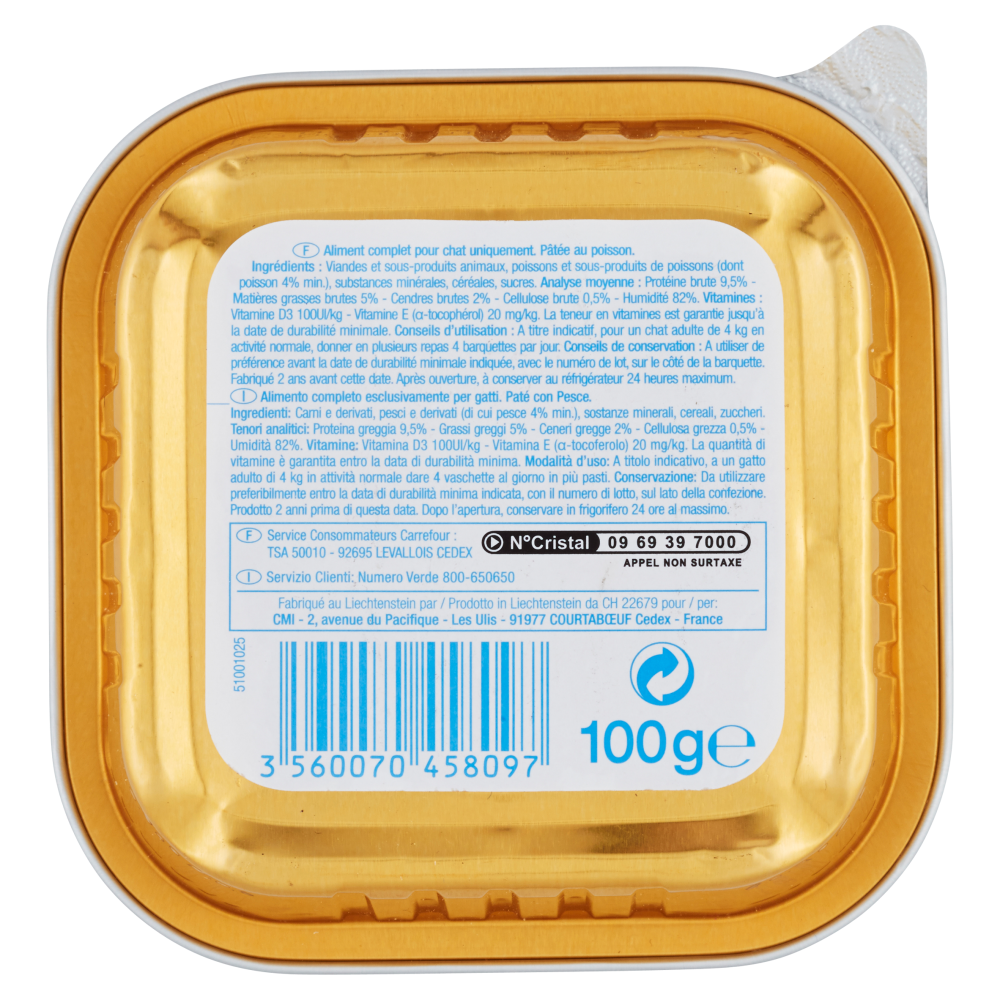 Carrefour Discount Pat&eacute; con pesce per gatti 100 g