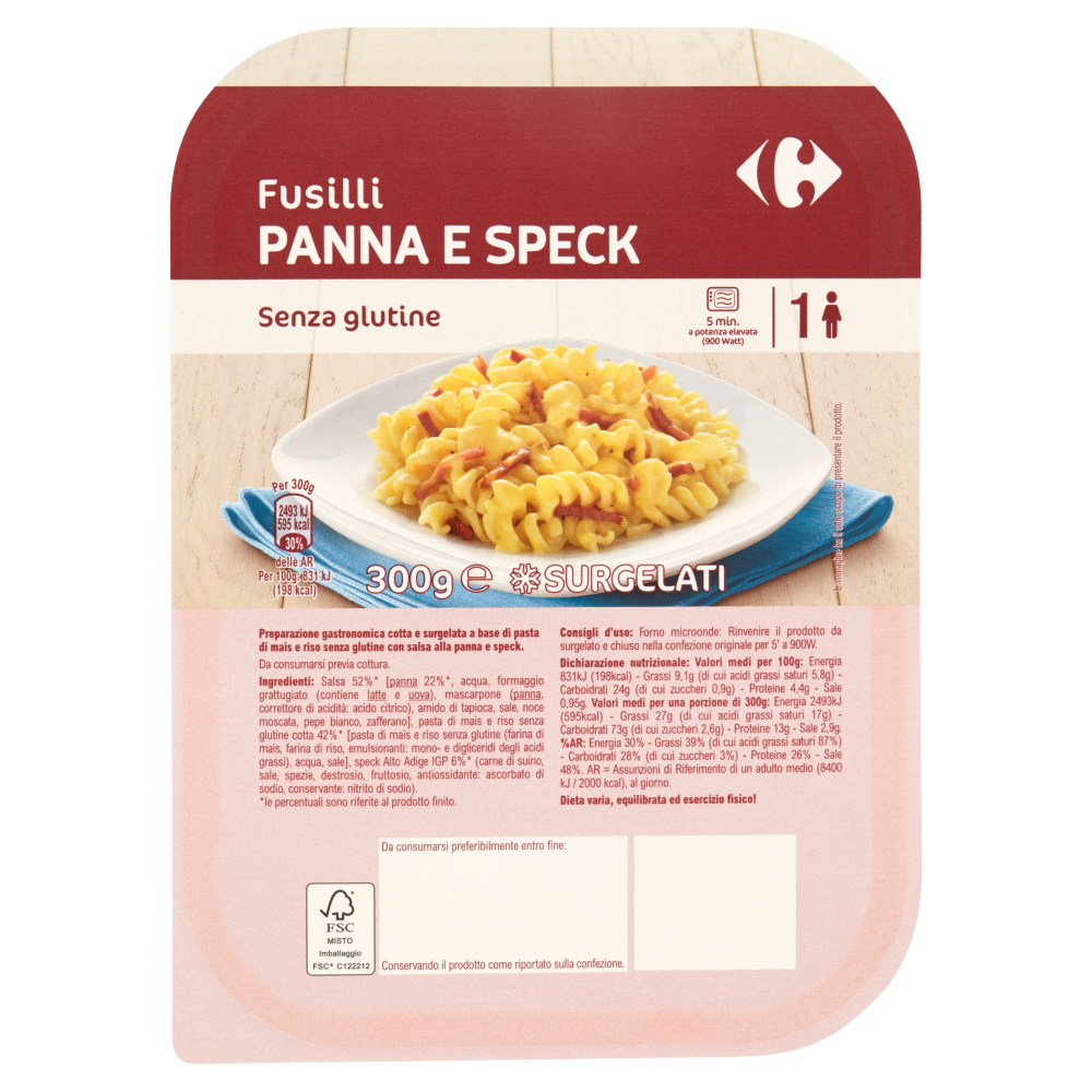 Carrefour Fusilli Panna e Speck Surgelati 300 g
