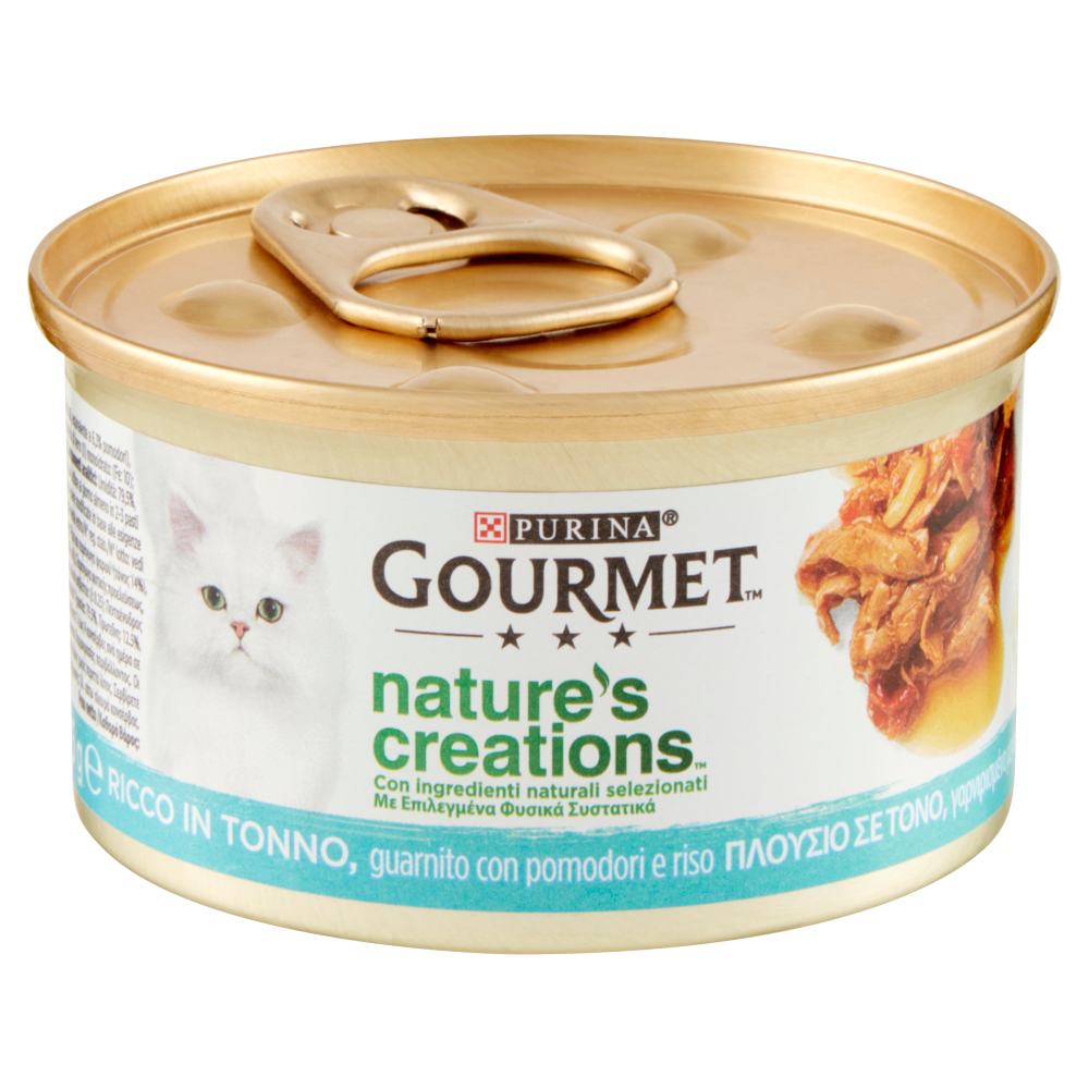 PURINA GOURMET Nature's Creations Ricco in Tonno guarnito con pomodori e riso 85g