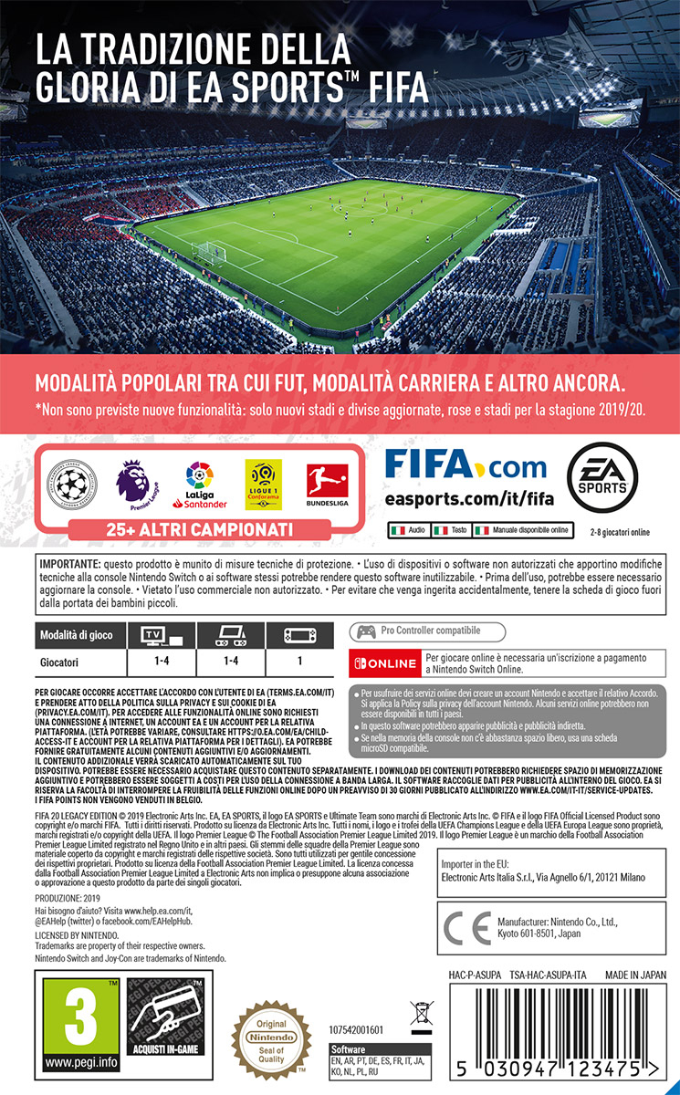 Db-Line FIFA 20 Legacy Edition, Nintendo SW Inglese, ITA Nintendo Switch
