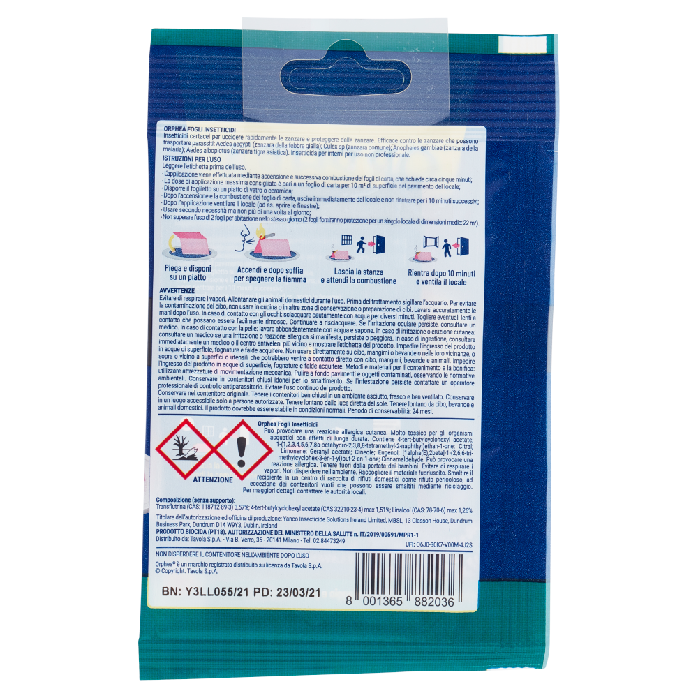Orphea Fogli Insetticidi 12 pz