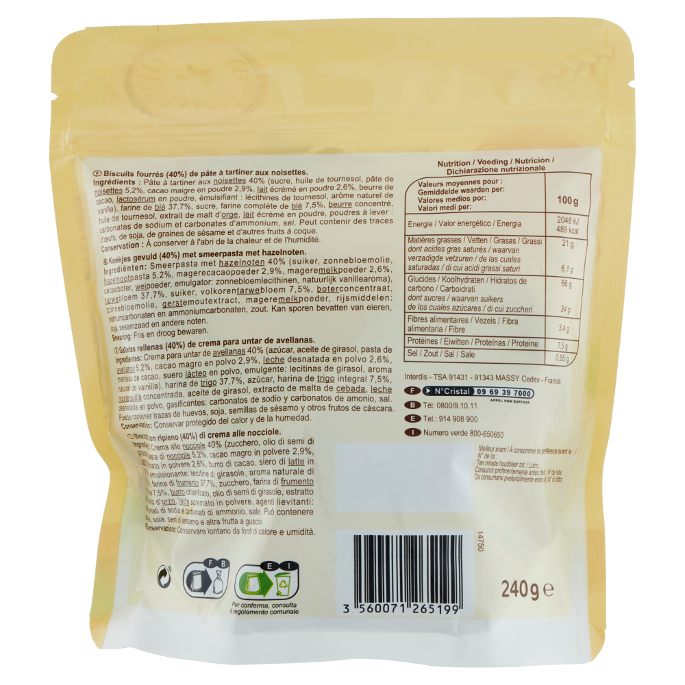 Carrefour Sensation Biscotti con Crema di Nocciole Crok'n'Nut 240gr