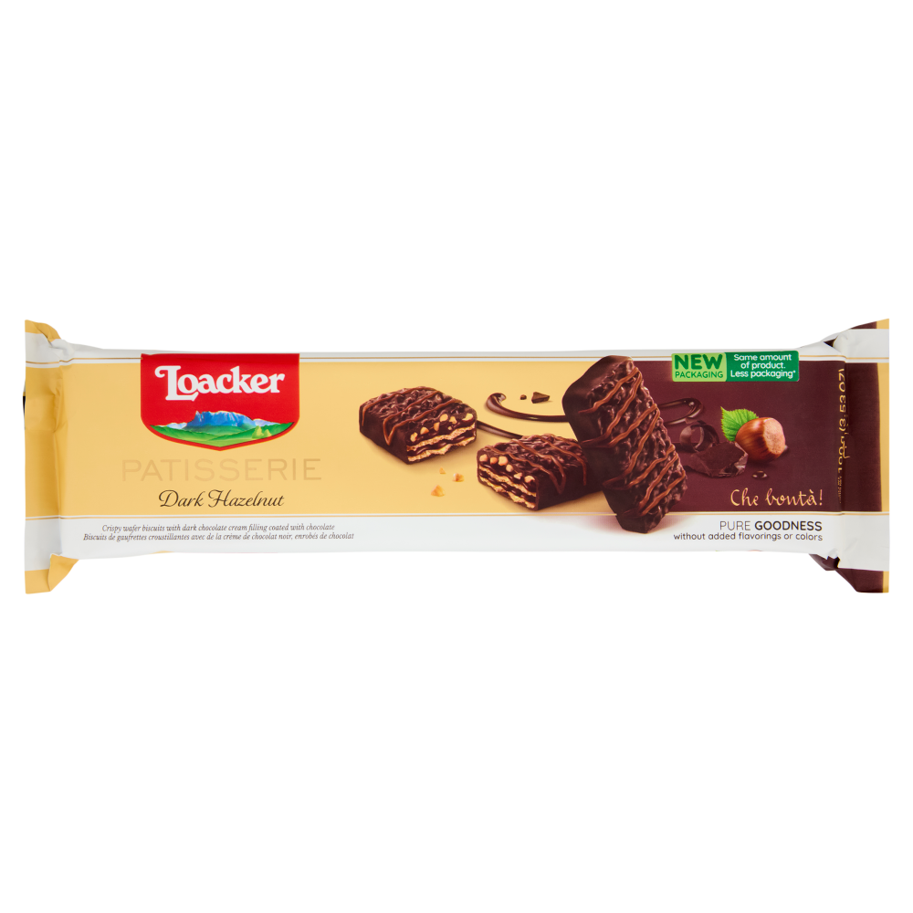Loacker Patisserie Fondente Nocciolato Wafer ricoperto Cioccolato Fondente con crema Cioccolato 100g