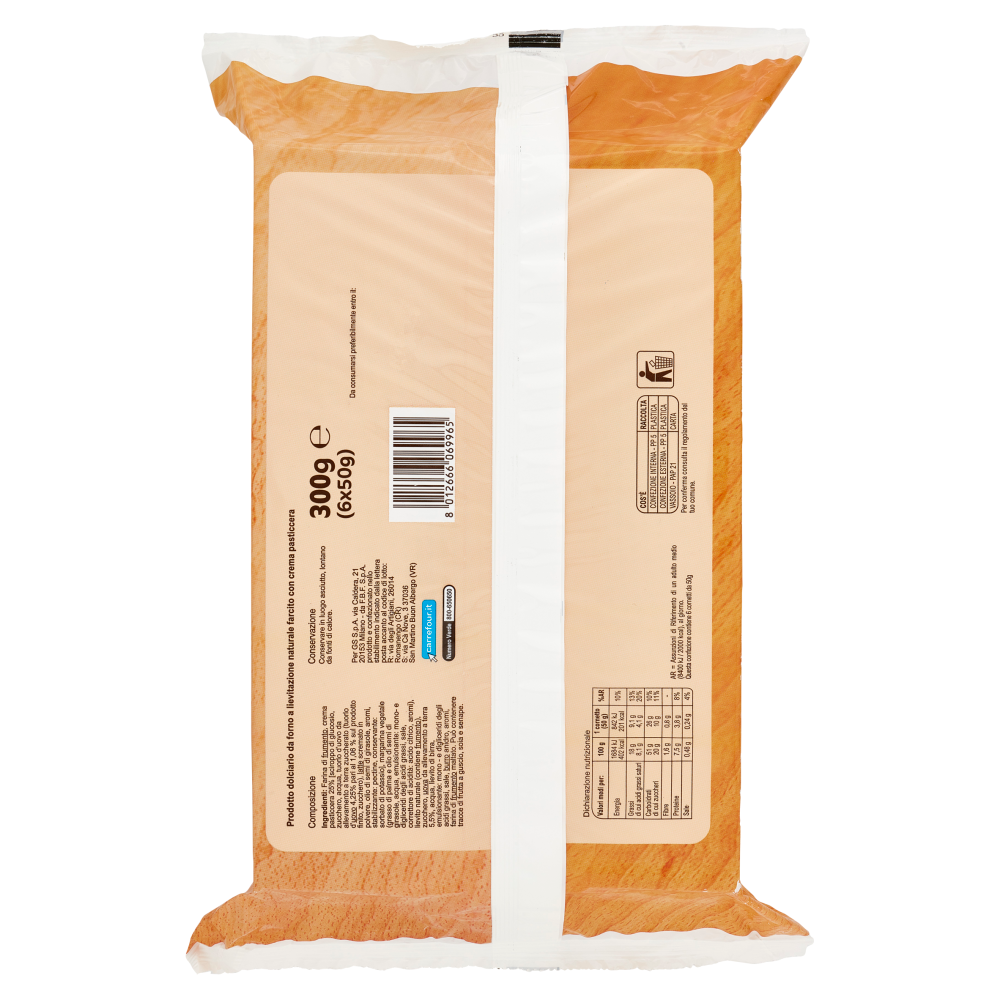 Carrefour Original Cornetti di Pasta Sfoglia con Crema Pasticcera 6 x 50 g