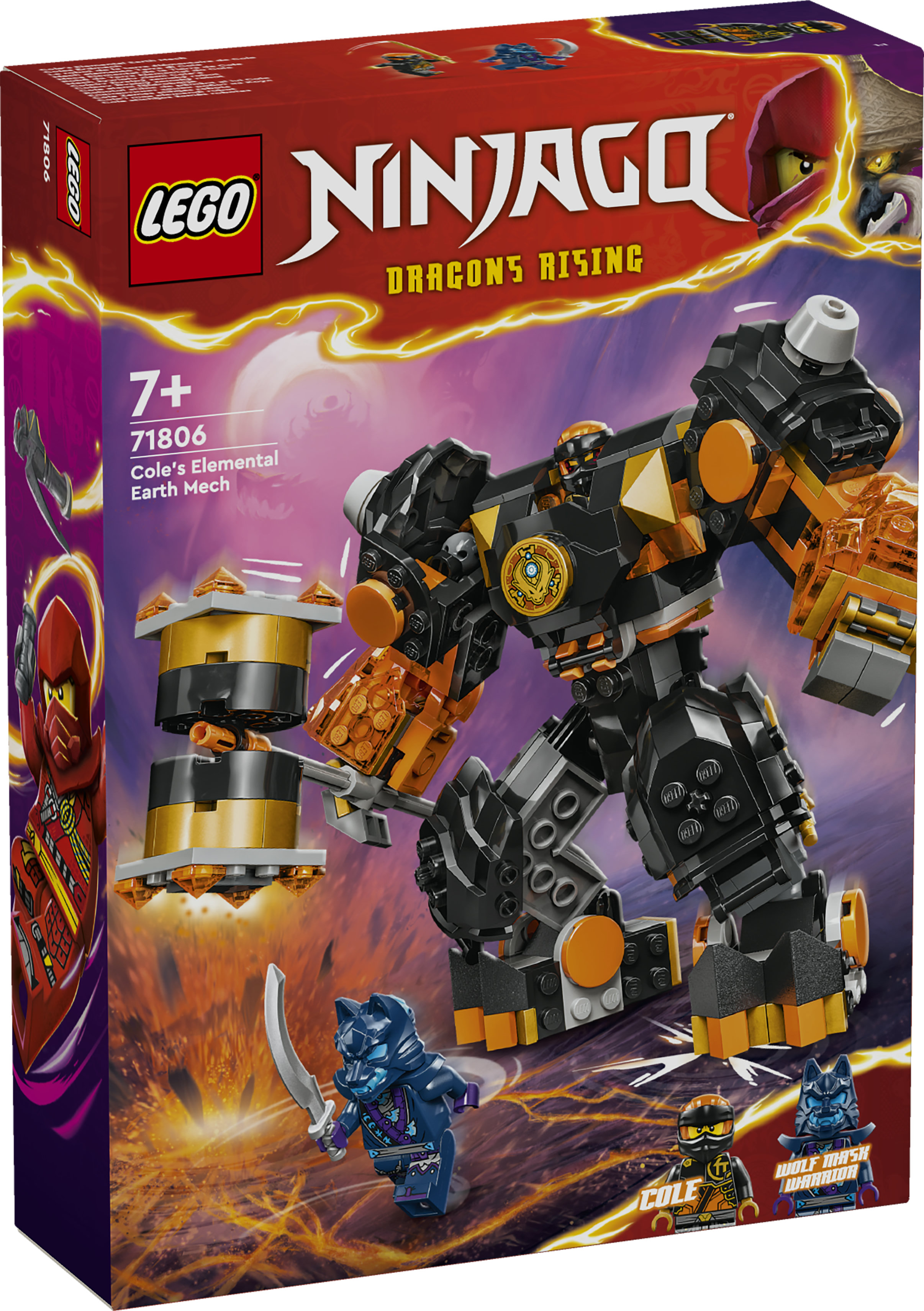 LEGO NINJAGO 71806 Mech Elemento di Terra di Cole, Giochi per Bambini da 7+, Action Figure Personalizzabile con 2 Minifigure