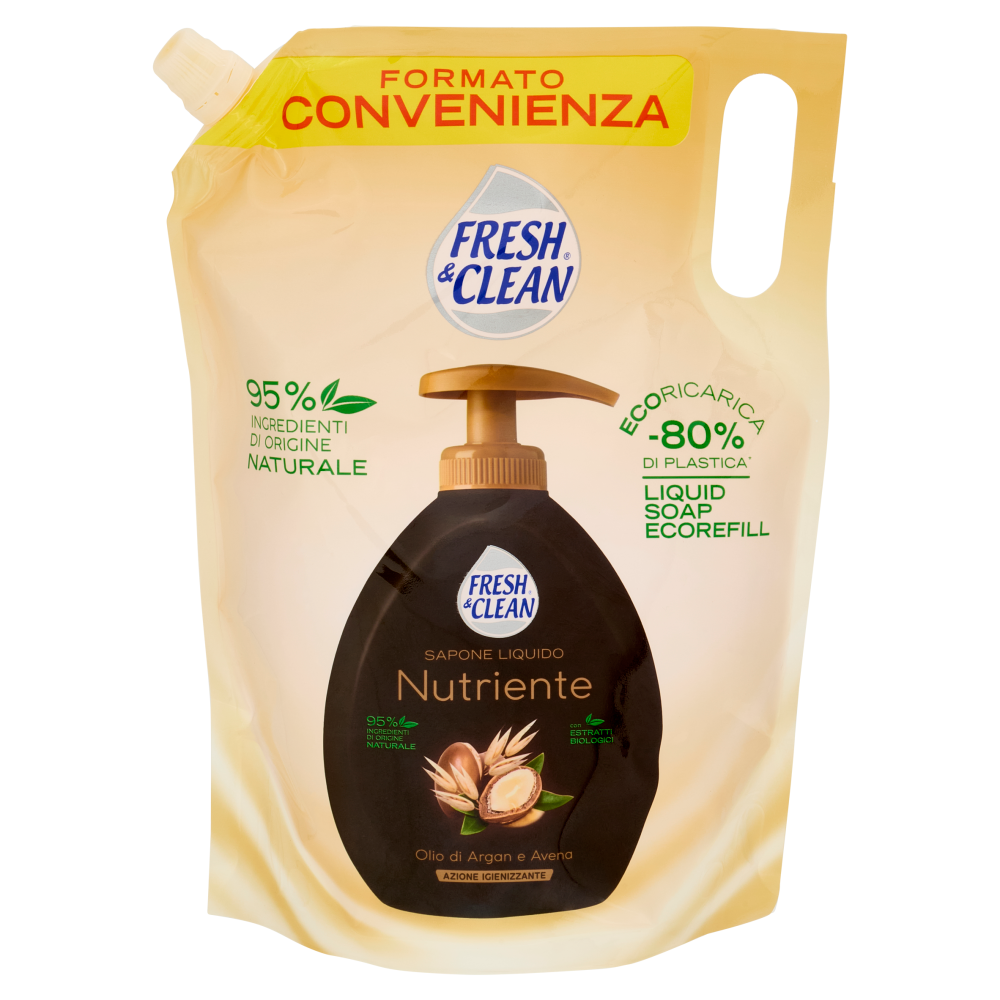 Fresh & Clean Sapone Liquido Nutriente Olio di Argan e Avena Ecoricarica 1000 ml