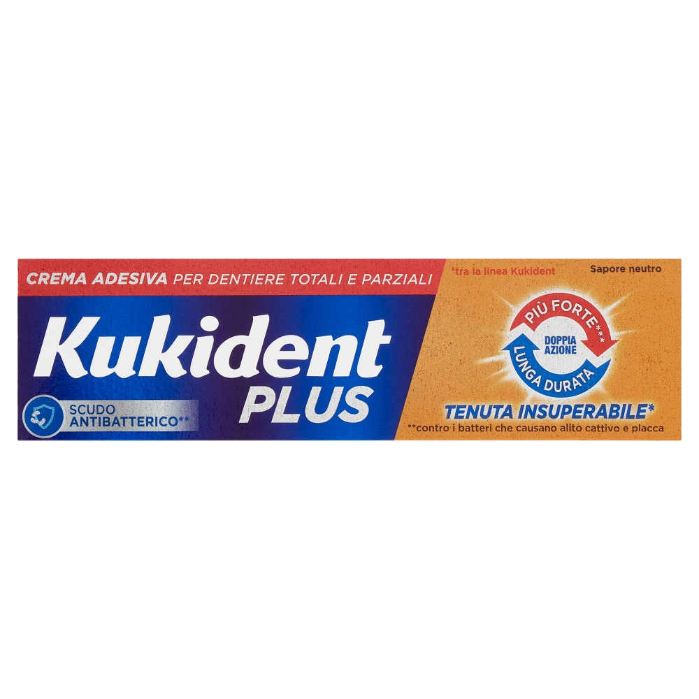 Kukident Plus Doppia Azione Crema Adesiva per Dentiere Totali e Parziali 35 g