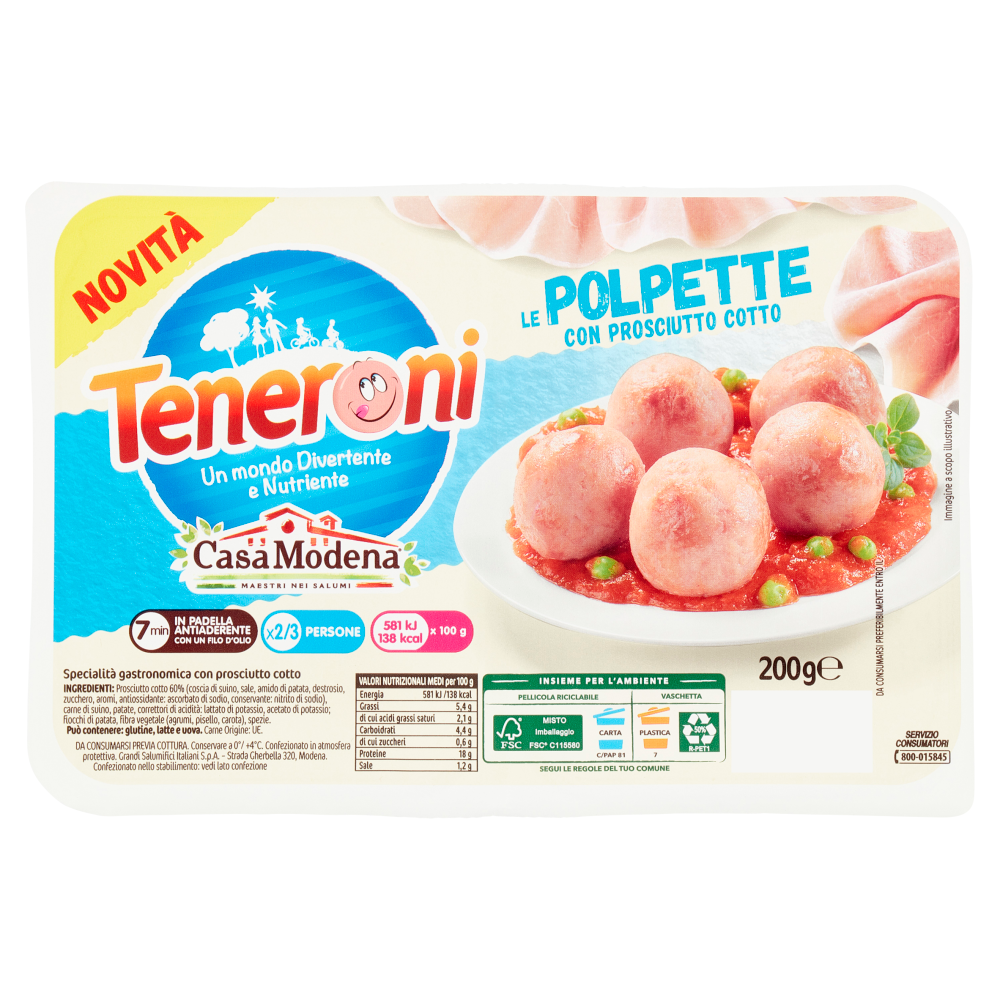 Casa Modena Teneroni le Polpette con Prosciutto Cotto 200 g