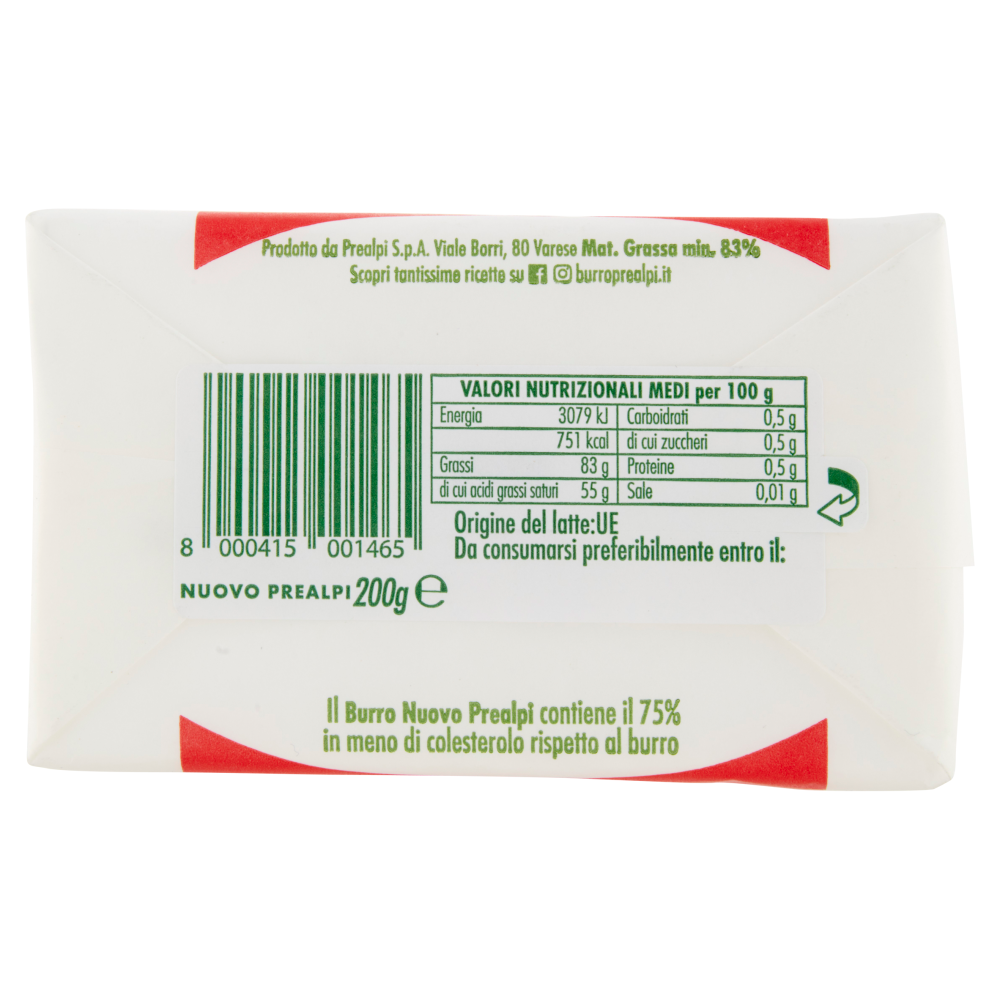 prealpi Nuovo Prealpi il burro a ridotto contenuto di colesterolo 200 g