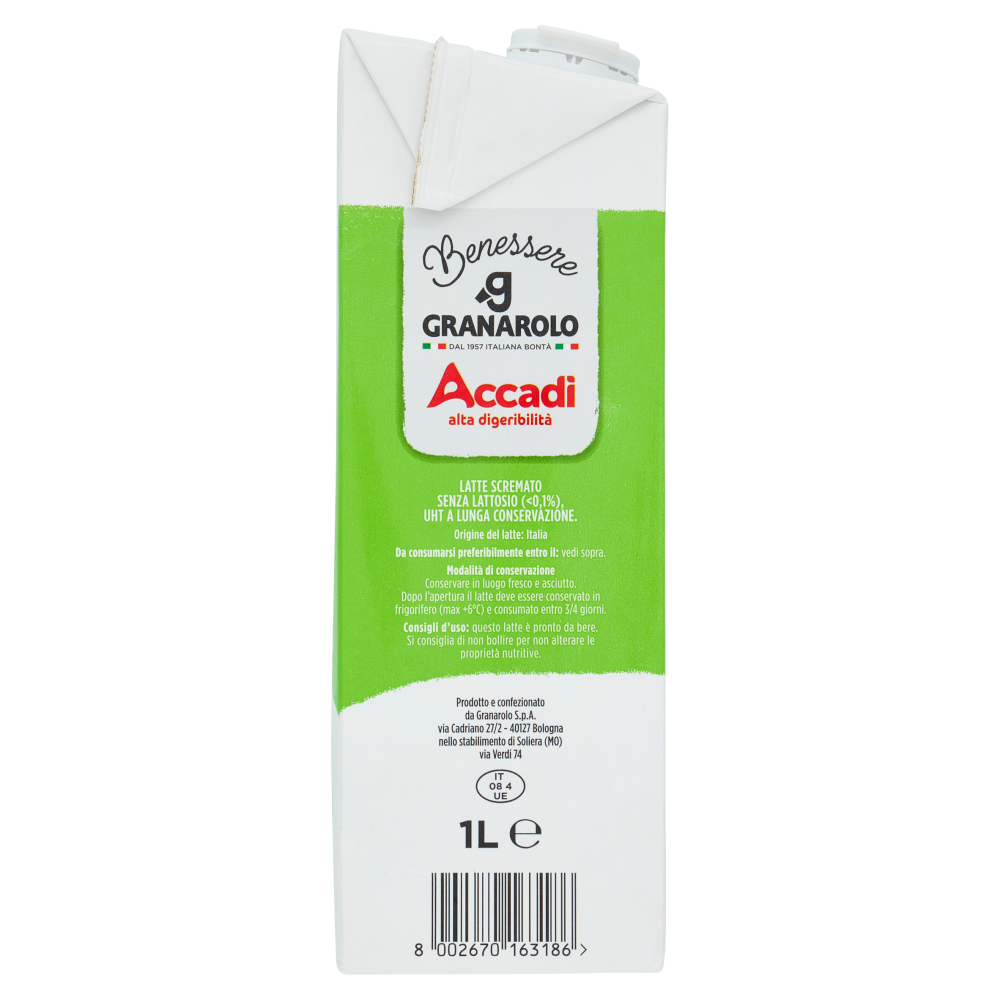 Granarolo Benessere Accad&igrave; Senza Lattosio Senza Grassi 1 L