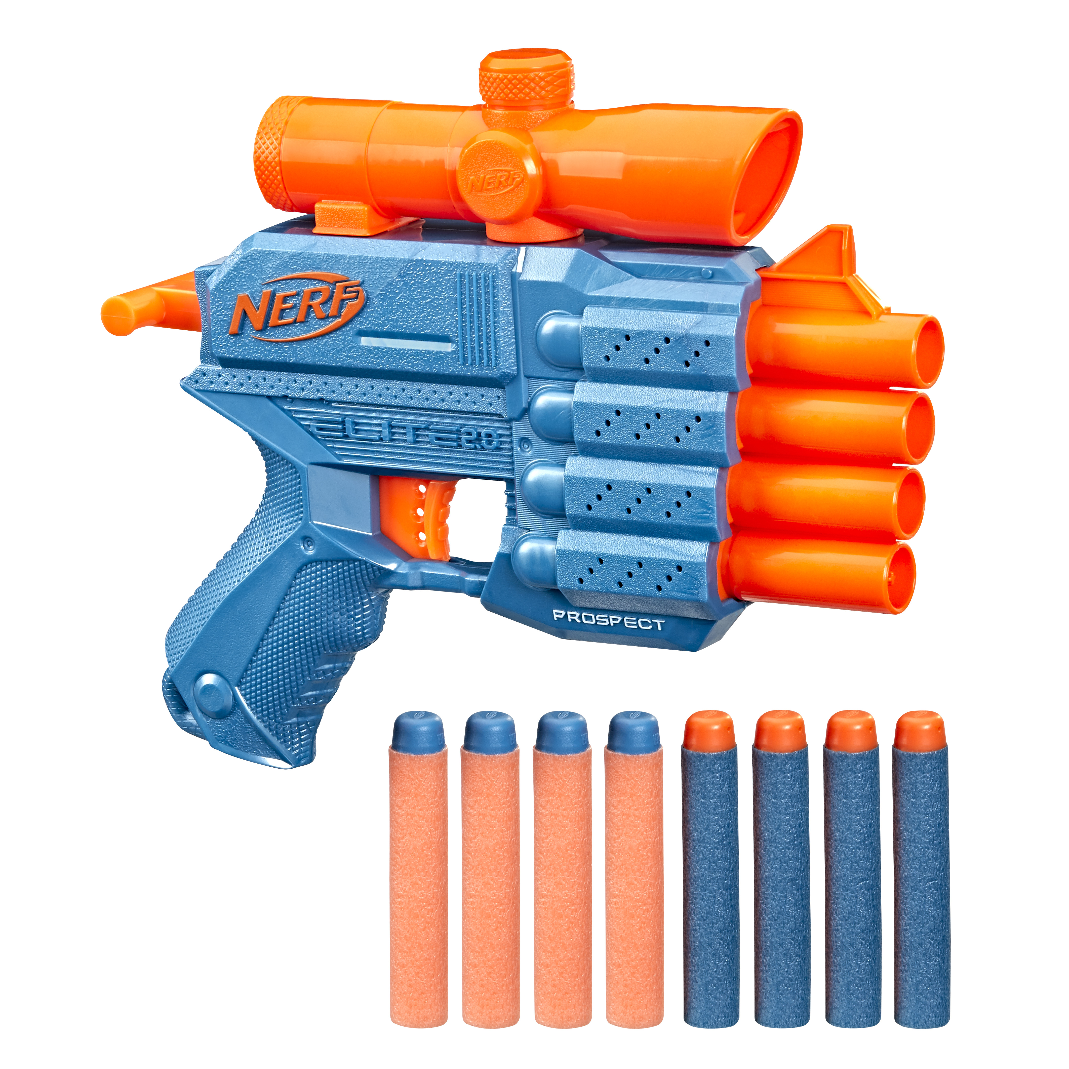 Nerf Elite 2.0 Prospect QS-4, blaster con 8 dardi originali Elite, pu&ograve; contenere fino a 4 dardi, mirino telescopico fisso