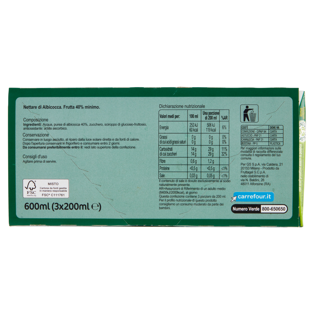 Carrefour Classic Nettare Albicocca 3 x 200 ml