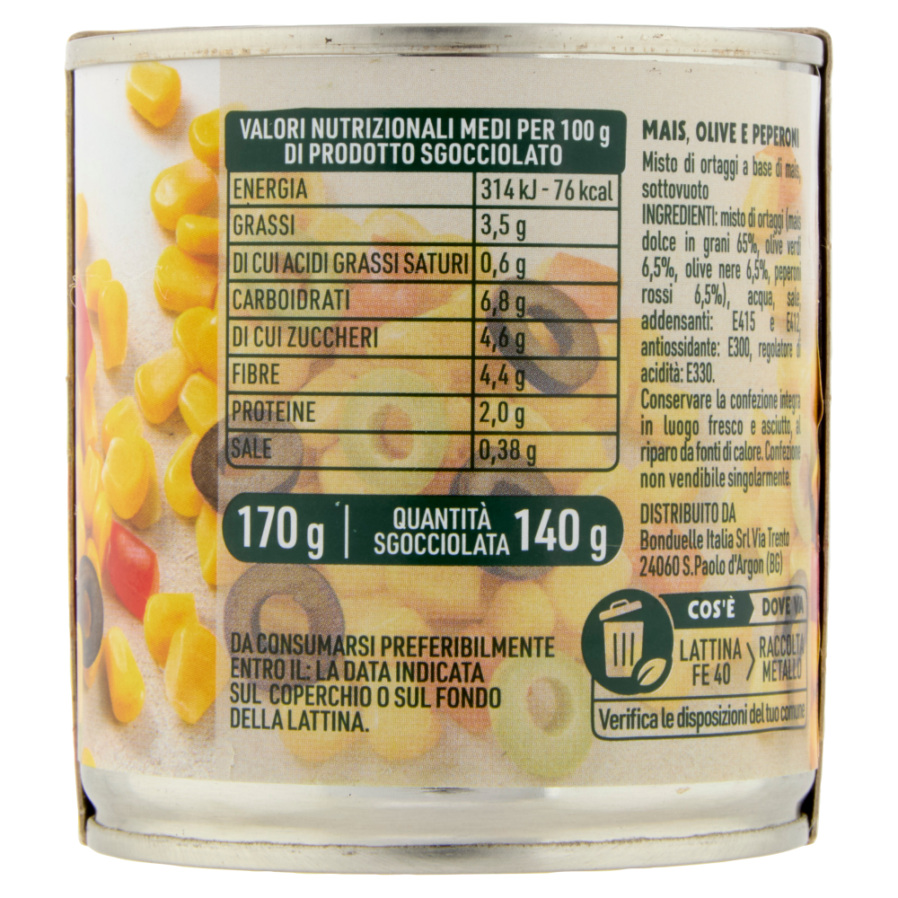 Bonduelle Mais Mix Mais, Olive e Peperoni 3 x 170 g