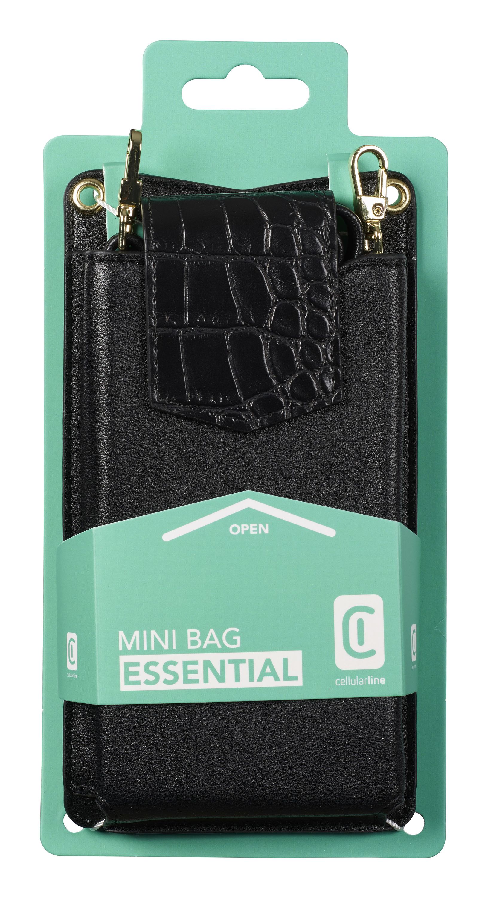 Cellularline Mini Bag - Essential Custodia universale a fondina effetto pelle con tracolla regolabile
