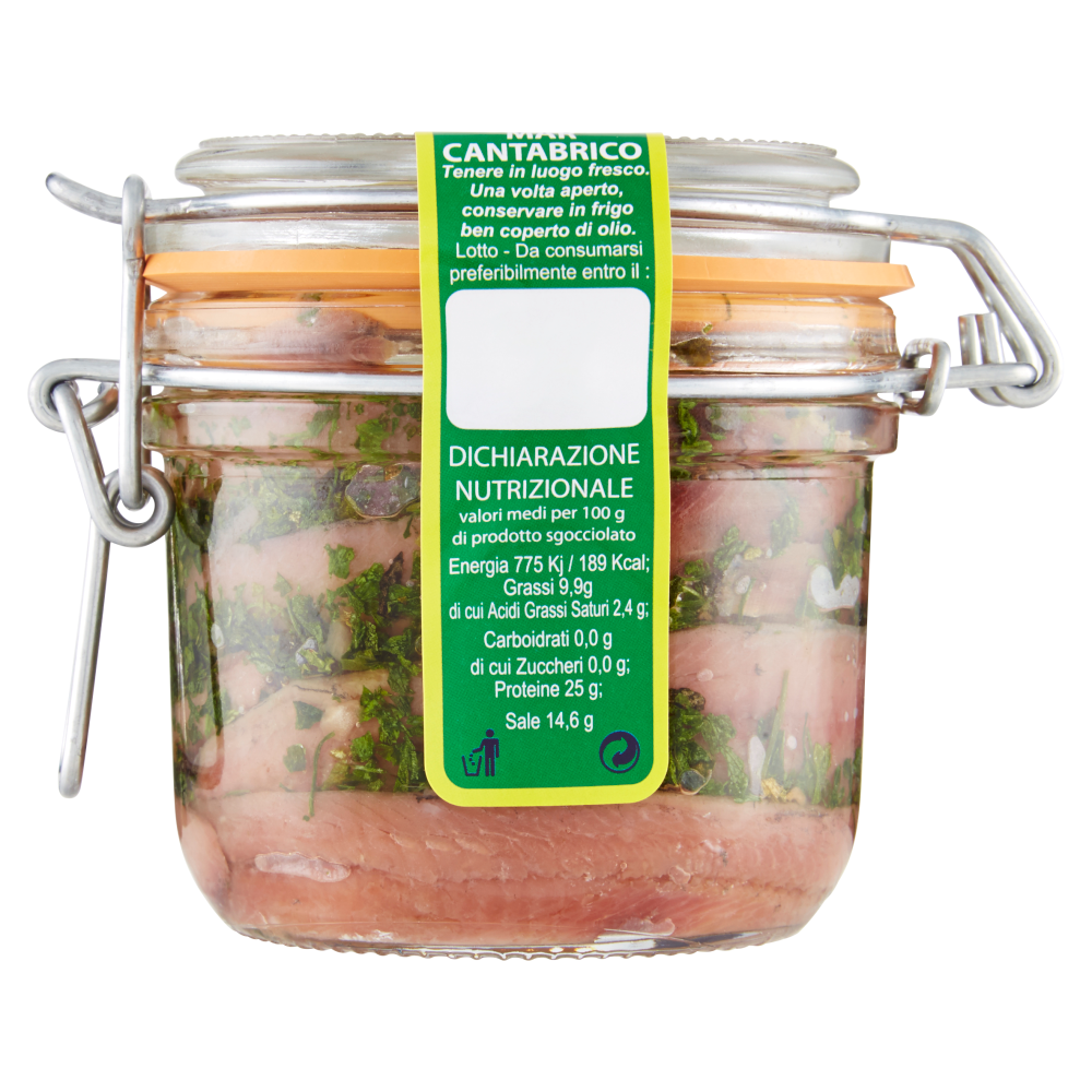 Marca Vaticano Filetti di Acciughe Spagnole in olio di oliva con prezzemolo e aglio 250 g