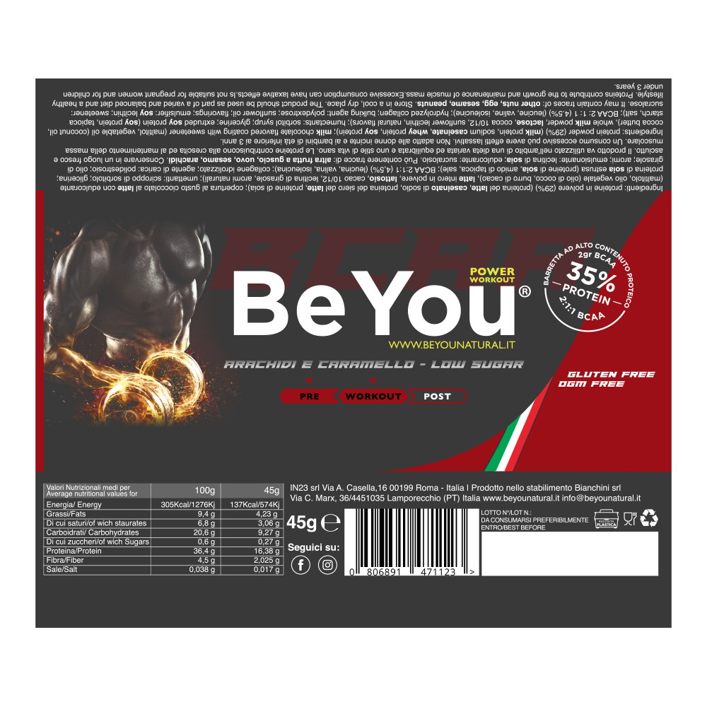 BeYou, POWER WORKOUT BCAA Arachidi e Caramello 45 g