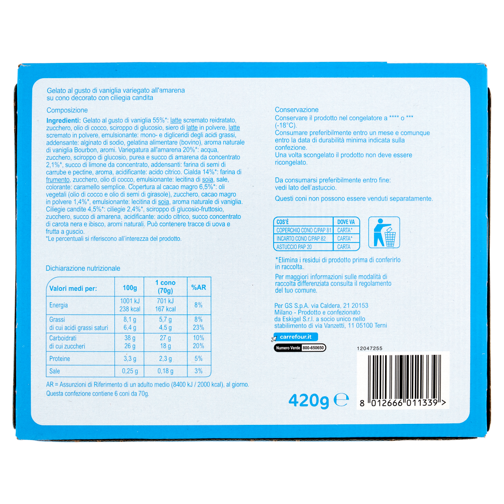 Carrefour Classic Cono Amarena 6 x 70 g