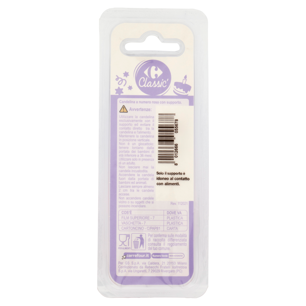 Carrefour Classic Candelina Numero 0 Rosa con supporto