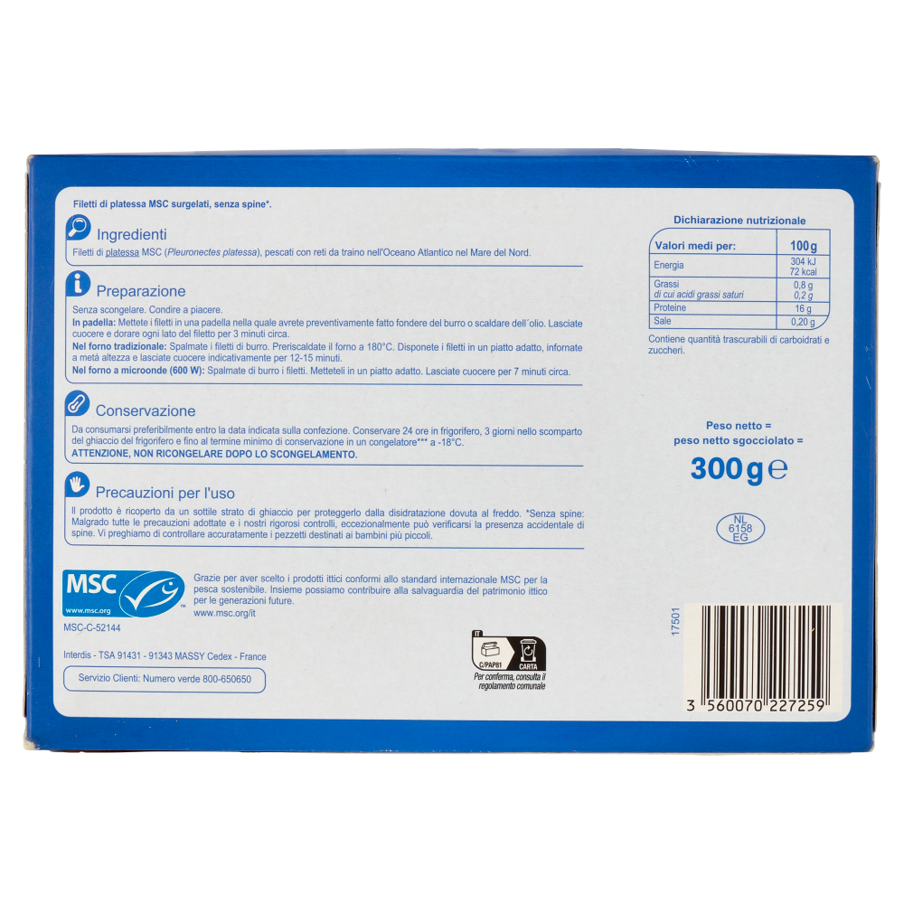 Carrefour Extra Filetti di Platessa *Senza Spine Surgelato 300 g