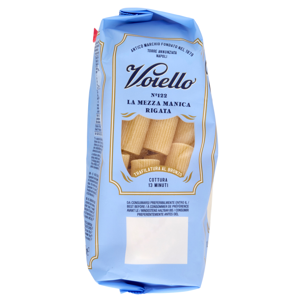 Voiello Pasta La Mezza Manica Rigata N°122 grani 100% italiani Trafilata bronzo 500g