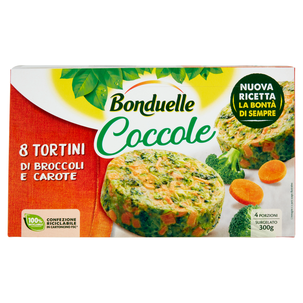 Bonduelle Coccole 8 Tortini di Broccoli e Carote Surgelato 300 g