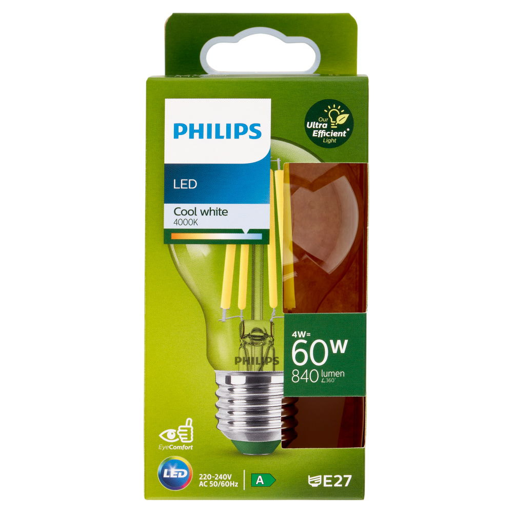 Philips Led Goccia Vetro Filamento 60W E27 4000K 