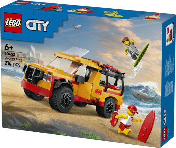 LEGO City 60453 Fuoristrada di Soccorso del Bagnino, Jeep Giocattolo da Costruire con 2 Minifigure e Squalo, Giochi Bambini 6+