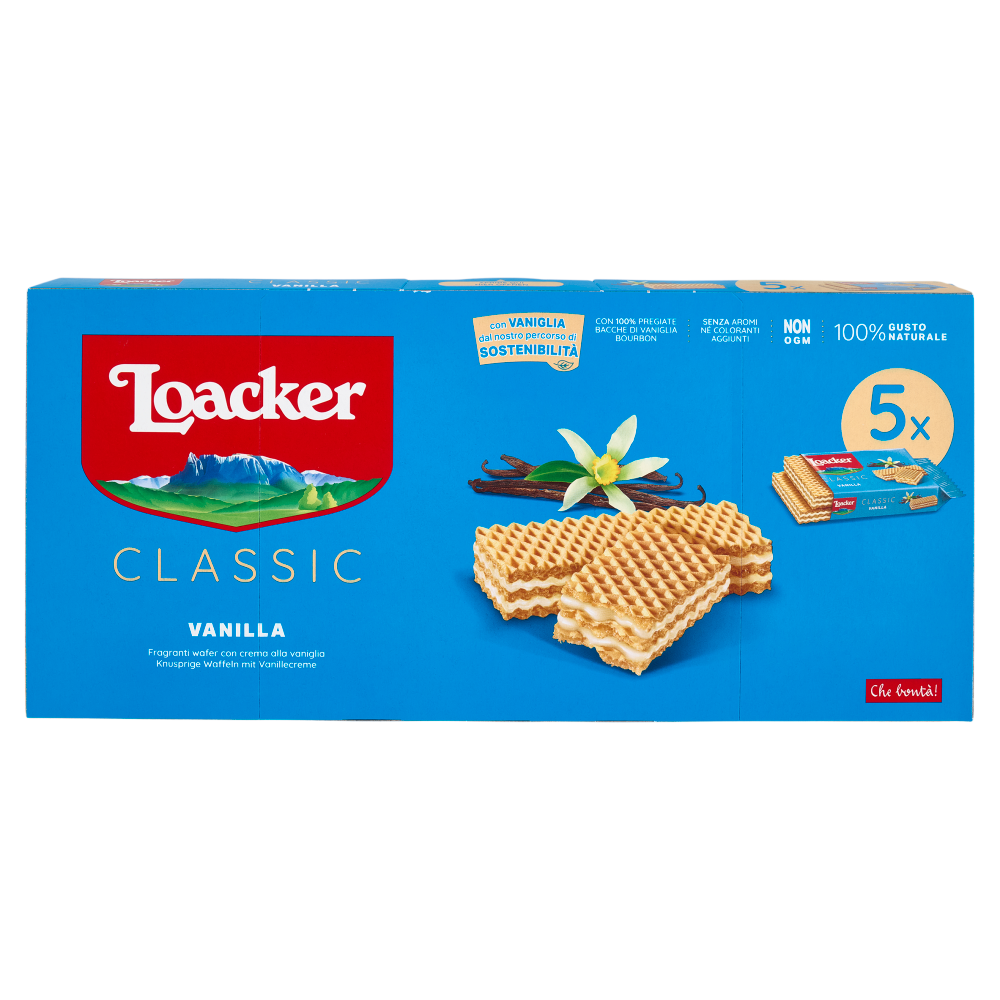 Loacker Classic Vanilla Wafer con crema alla Vaniglia Bourbon del Madagascar Wafers 45gx5