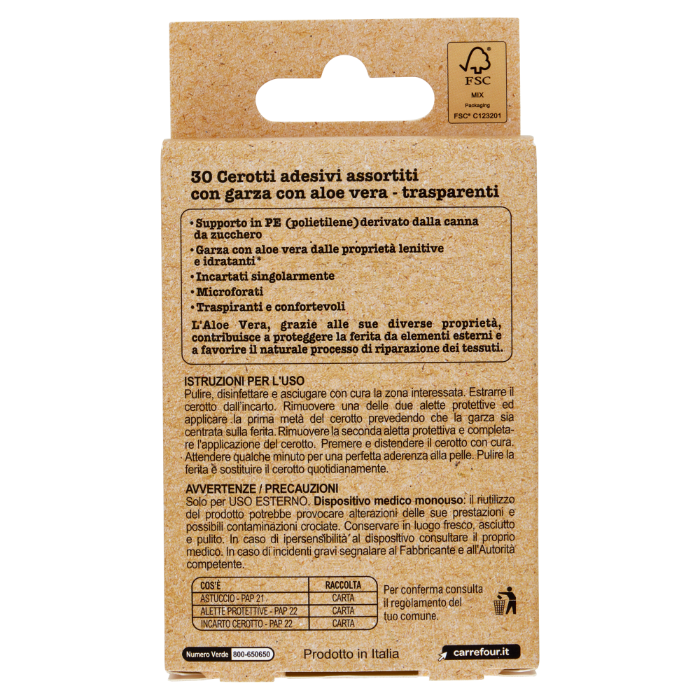 Carrefour Soft Cerotti Assortiti Garza con Aloe Vera 30 Pz