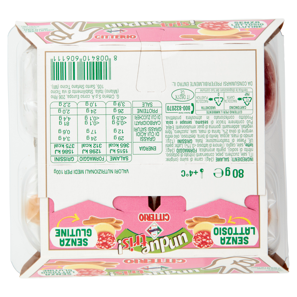 Citterio unduetris! Salame con Formaggio e Grissini Senza Lattosio Senza Glutine 80 g