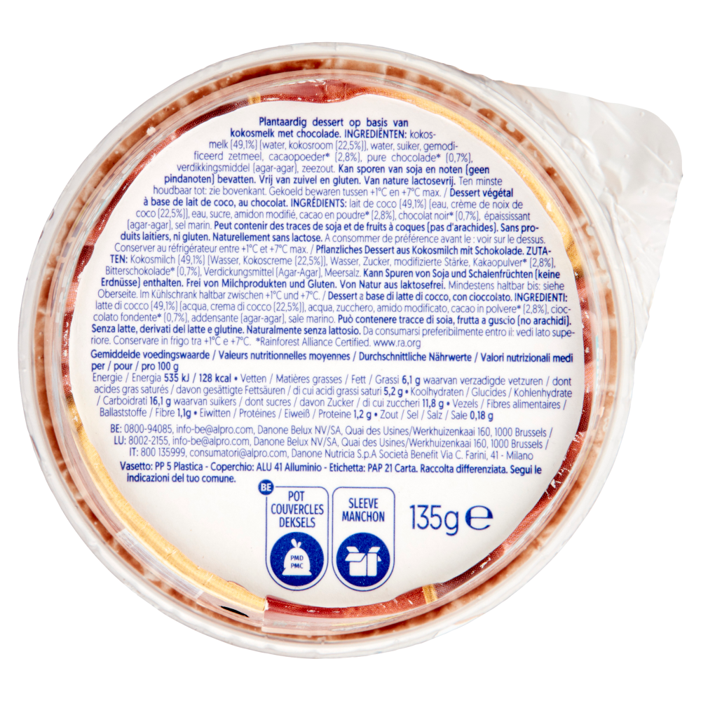 ALPRO Dessert Fresco 100% Vegetale, Gusto Cocco Cioccolato, Senza Lattosio, Senza Conservanti, 135g
