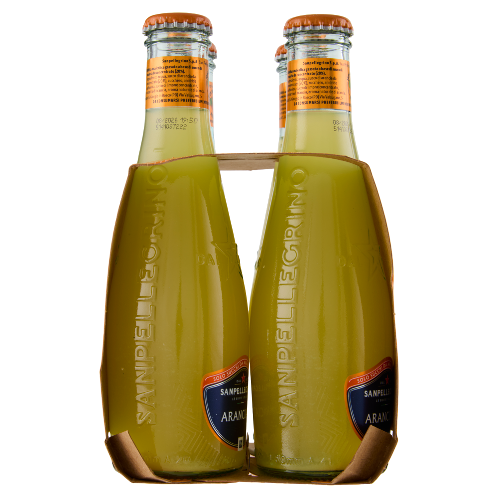 BIBITE SANPELLEGRINO, Bevanda Gassata,Aranciata, Vetro - 4x200ml