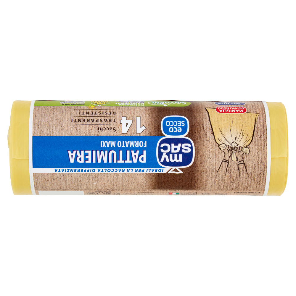 my Sac Eco Secco Pattumiera Formato Maxi 70x70 cm Sacchi Trasparenti 14 pz