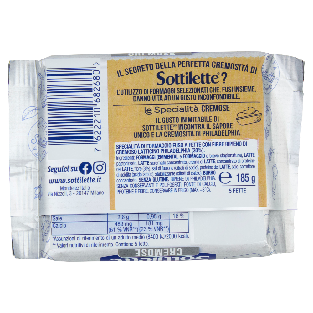 Sottilette Le Specialità Cremose - formaggio fuso a fette ripieno di Philadelphia - 185 g