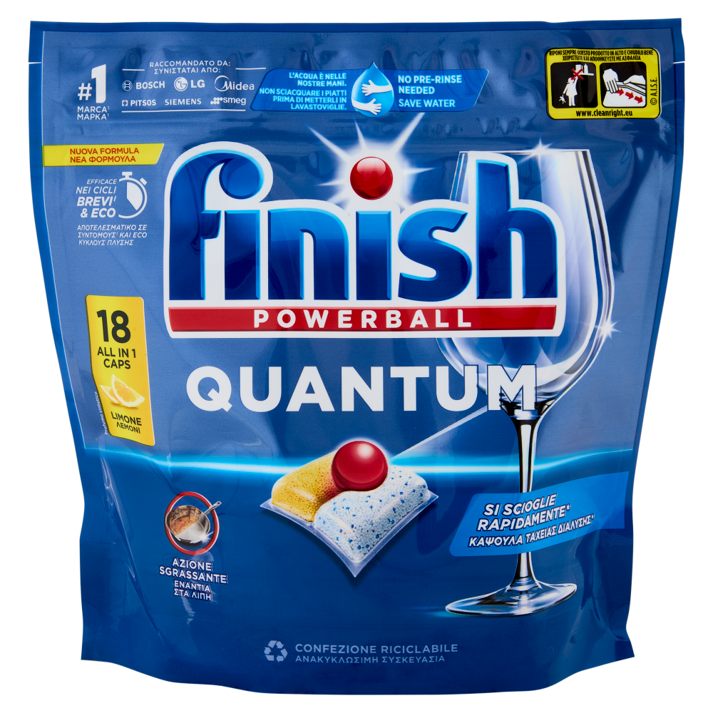 Finish Quantum Limone pastiglie lavastoviglie 18 lavaggi 187,2 g