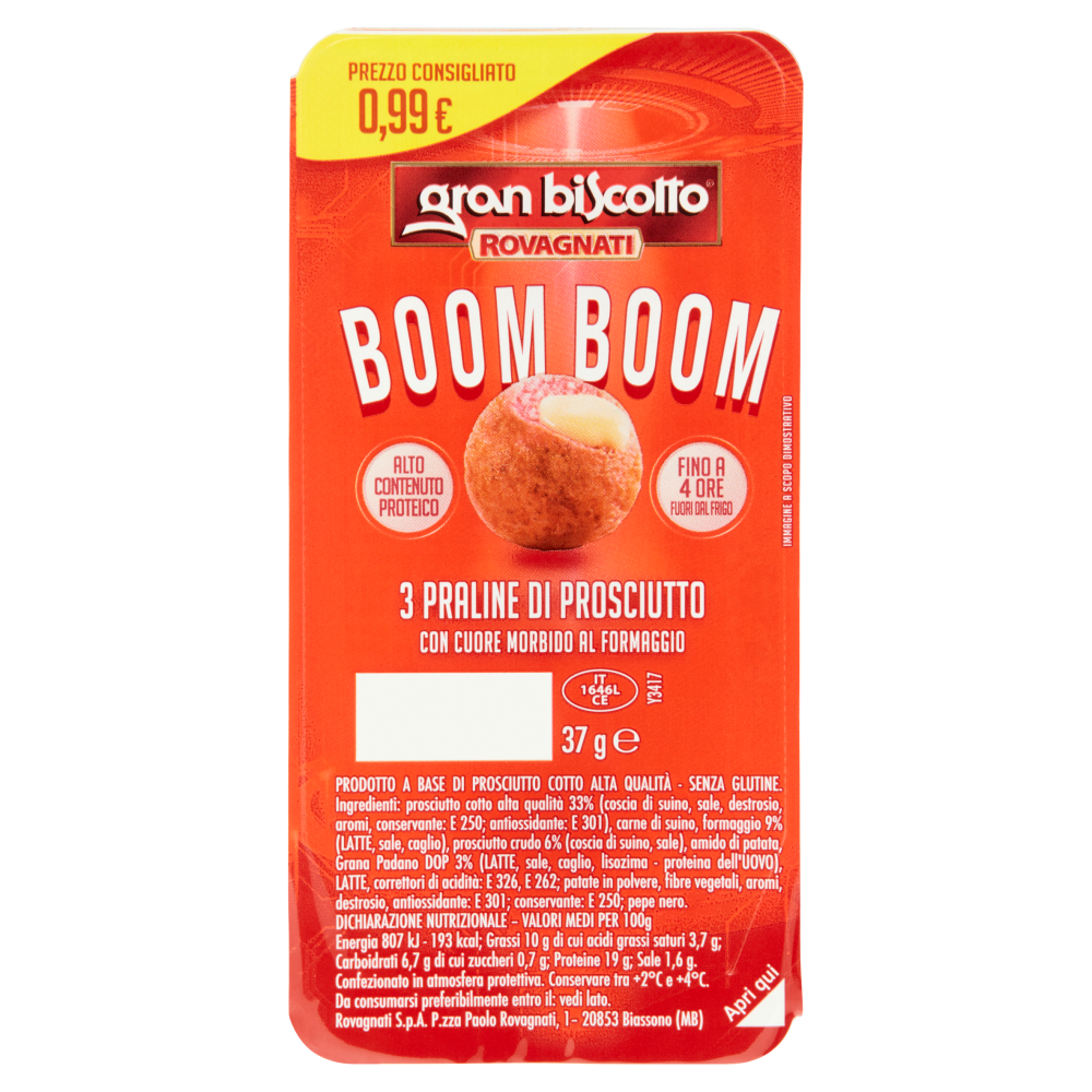Rovagnati gran biscotto Boom Boom 3 Praline di Prosciutto 37 g