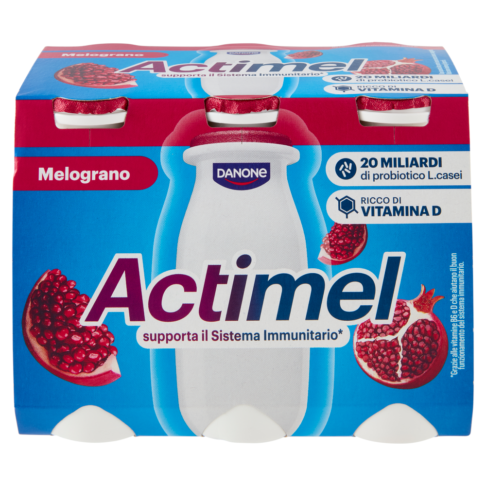 ACTIMEL, Yogurt da Bere con Vit B6 e D per il Sistema Immunitario, gusto Melograno, 6X100G