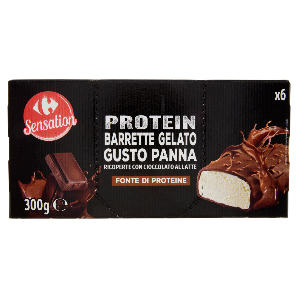 Carrefour Sensation Protein Barrette Gelato Gusto Panna Ricoperte con Cioccolato al Latte 6 x 50 g