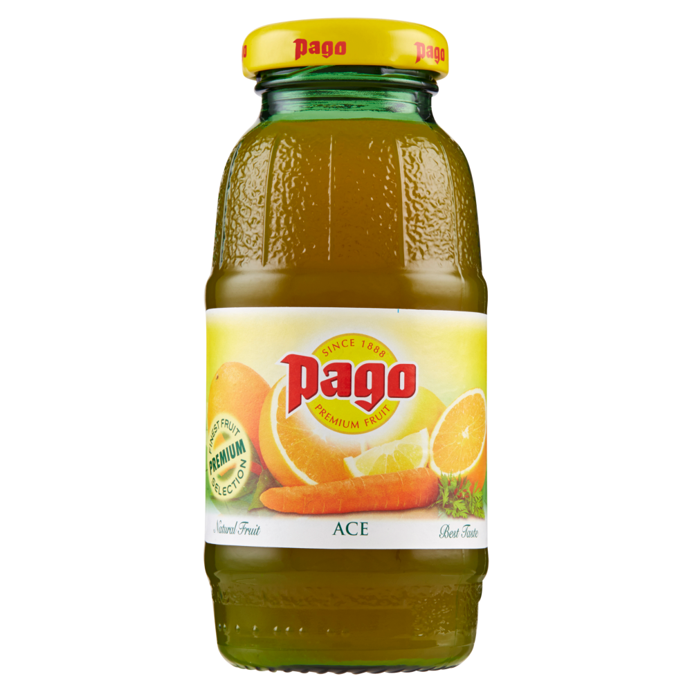 PAGO Succo di Frutta, ARANCIA - CAROTA - LIMONE, Bottiglia Vetro Monodose 20 cl
