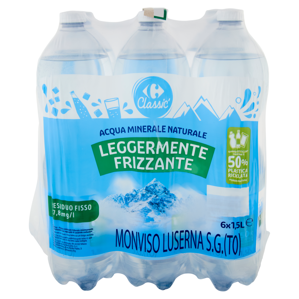 Carrefour Classic Leggermente Frizzante Acqua Minerale Naturale Monviso 6 x 1,5 L