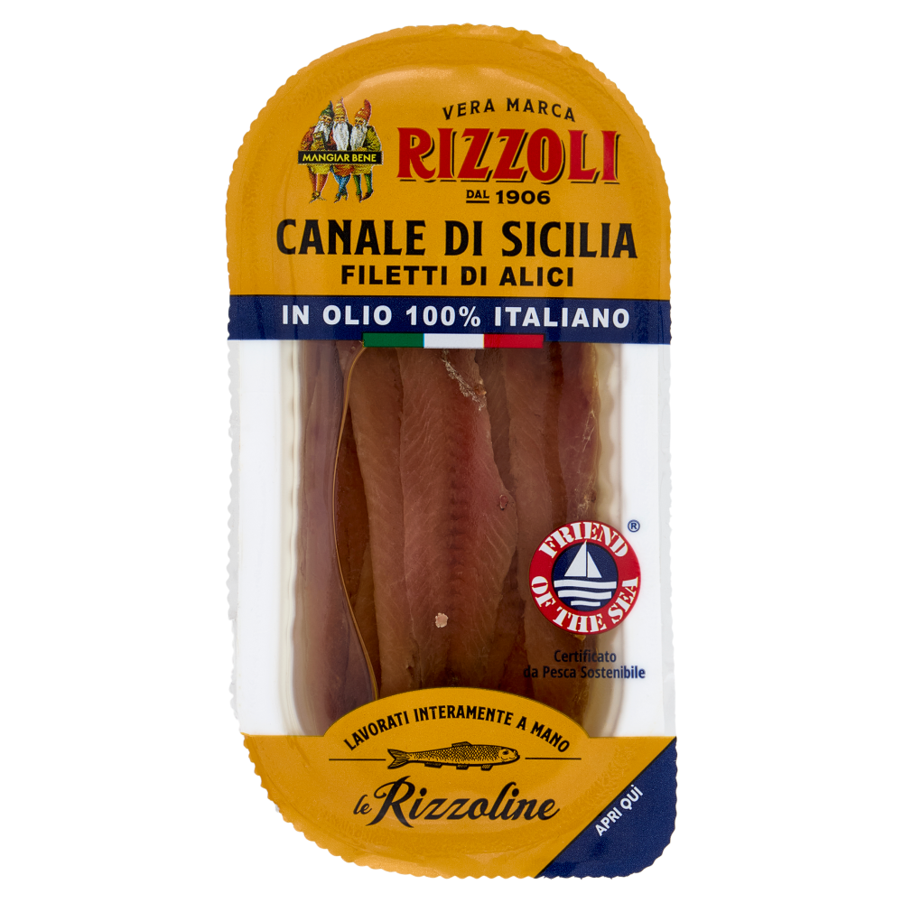Rizzoli le Rizzoline Canale di Sicilia Filetti di Alici in Olio 100% Italiano 40 g